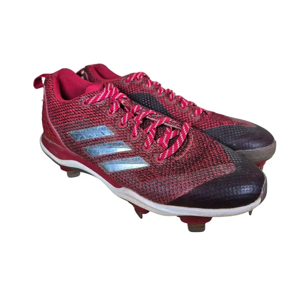 Adidas Metal Baseball Cleats Mens Size 8 Womens 9.5 Red with Silver Stripes